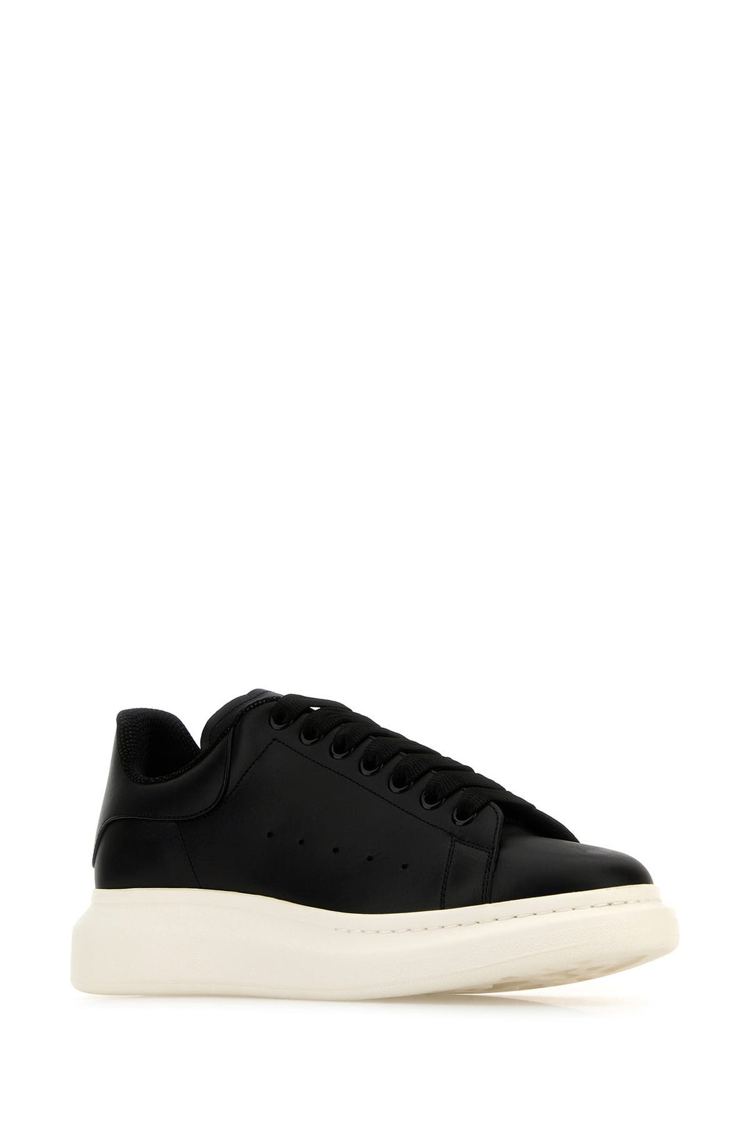 Black leather sneakers with black leather heel