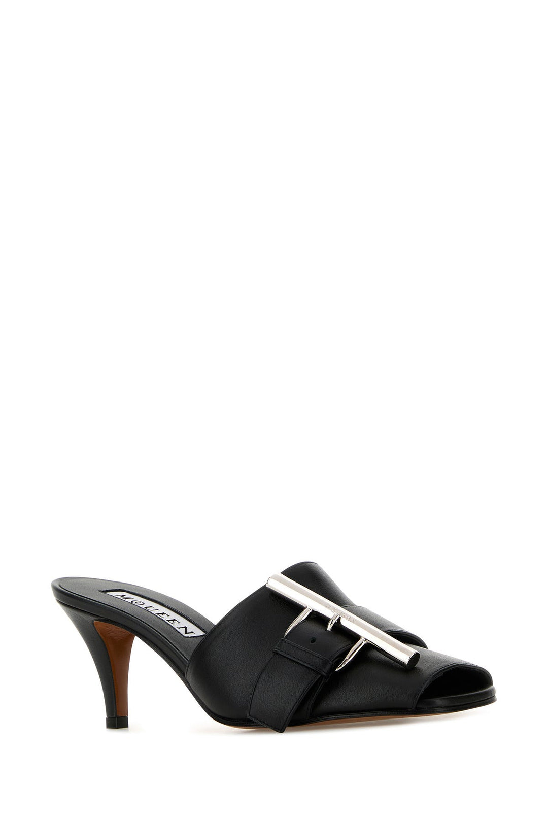 Black leather mules