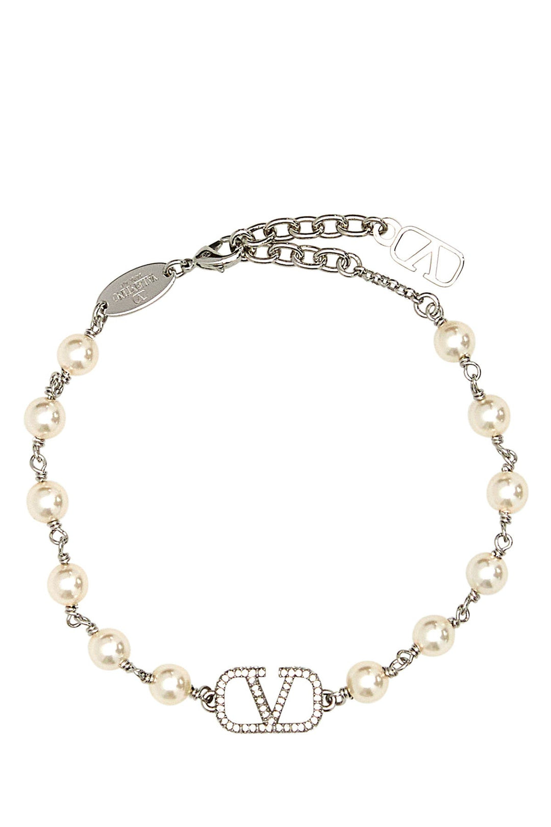 Two-tone metal and pearls VLogo bracelet