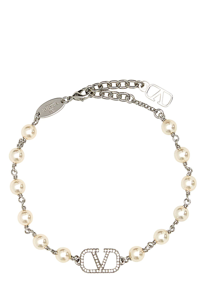 Two-tone metal and pearls VLogo bracelet