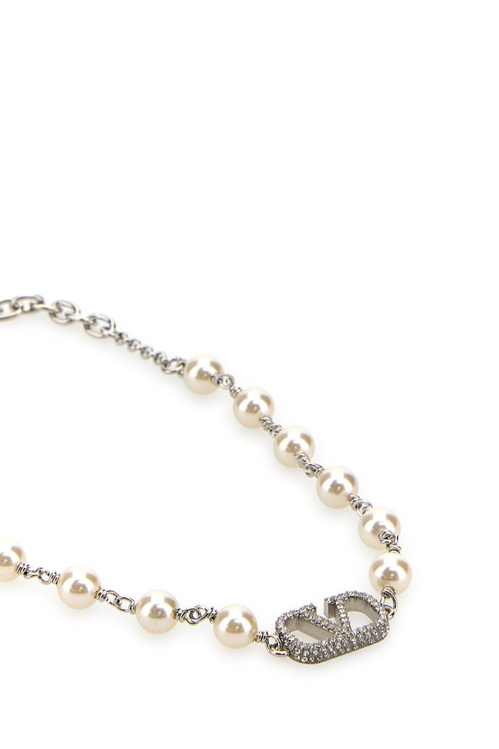 Two-tone metal and pearls VLogo bracelet