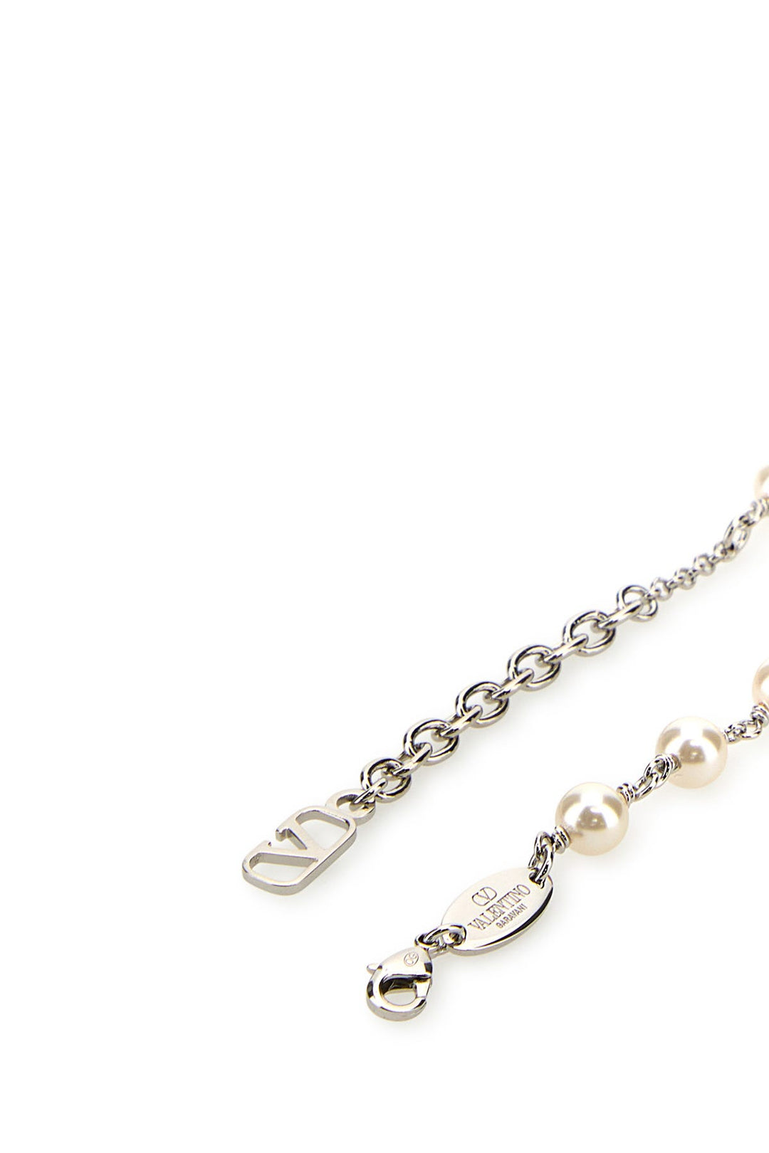 Two-tone metal and pearls VLogo bracelet