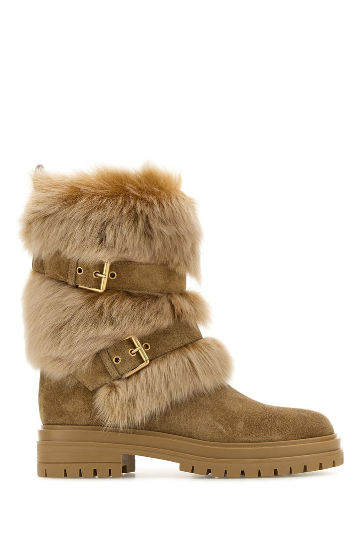 Camel suede and fur Maverick ankle boots