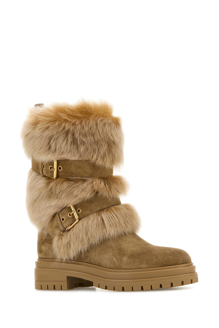 Camel suede and fur Maverick ankle boots