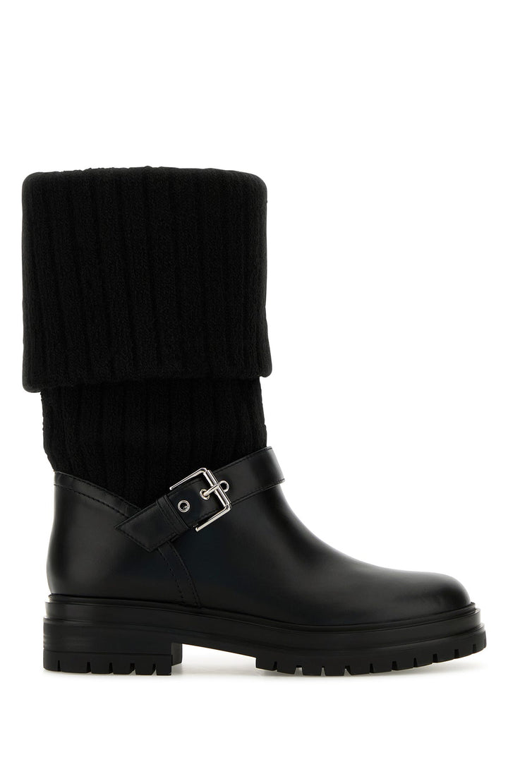 Black leather and fabric Thurso boots