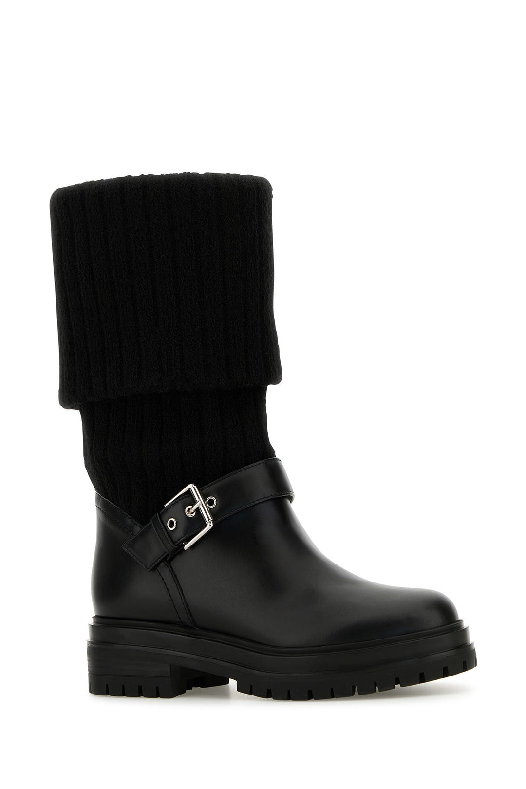 Black leather and fabric Thurso boots