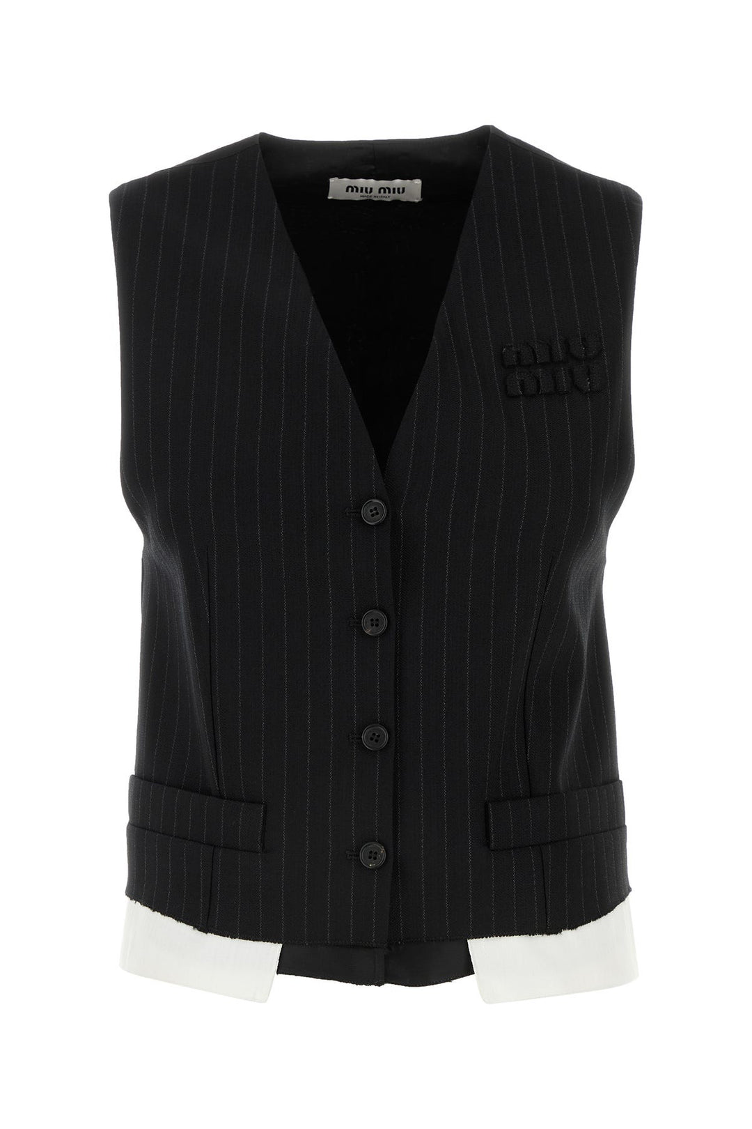 Embroidered stretch wool blend vest