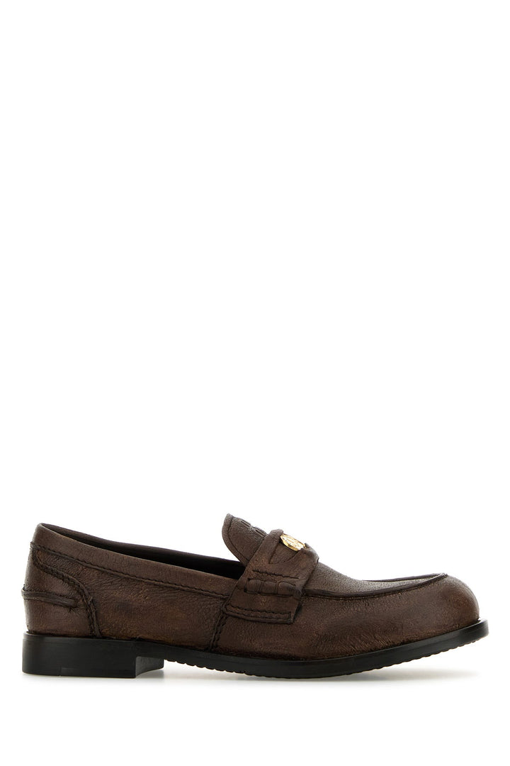 Brown leather loafers