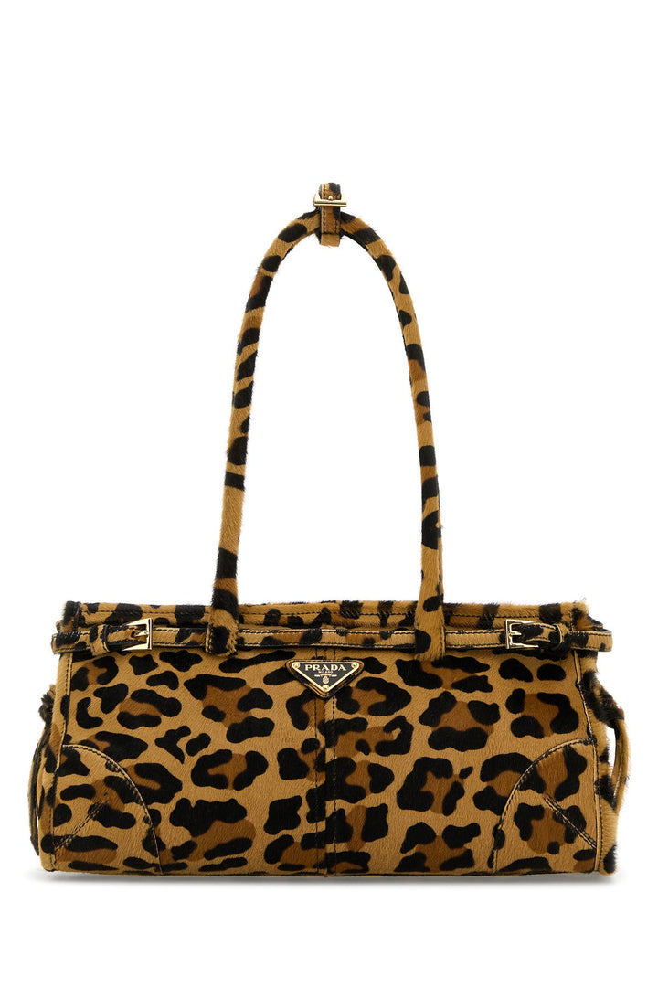 Printed calf hair shoulder bag