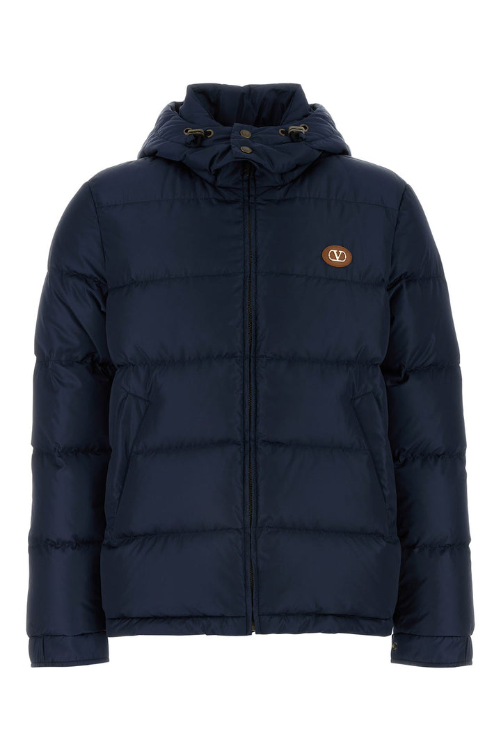 Navy blue nylon VLogo down jacket