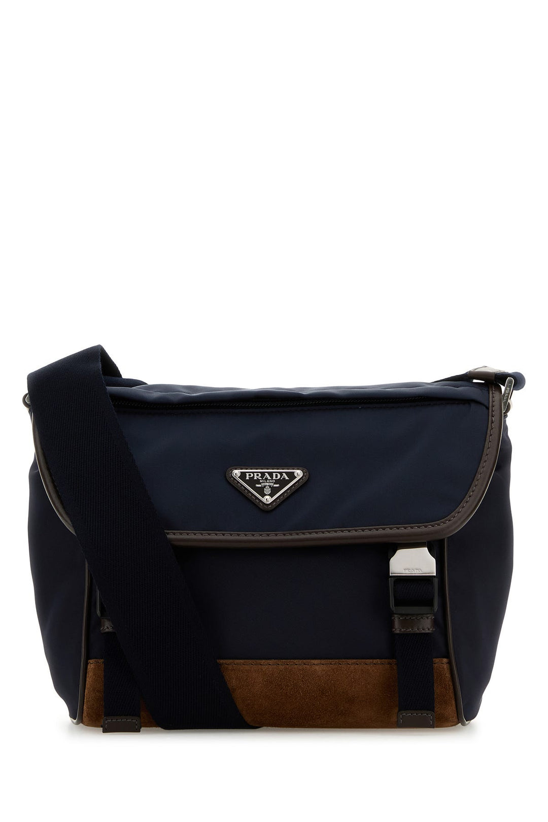 Two-tone nylon and leather crossbody bag