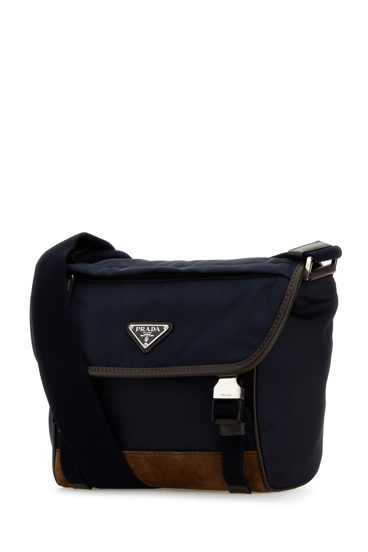 Two-tone nylon and leather crossbody bag