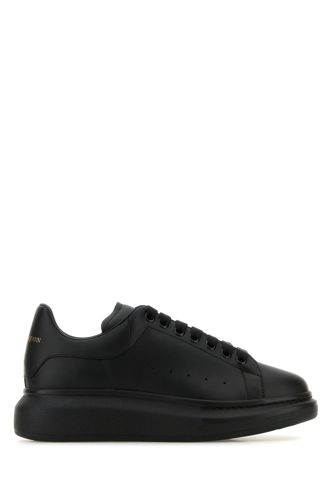 Black leather sneakers with black leather heel