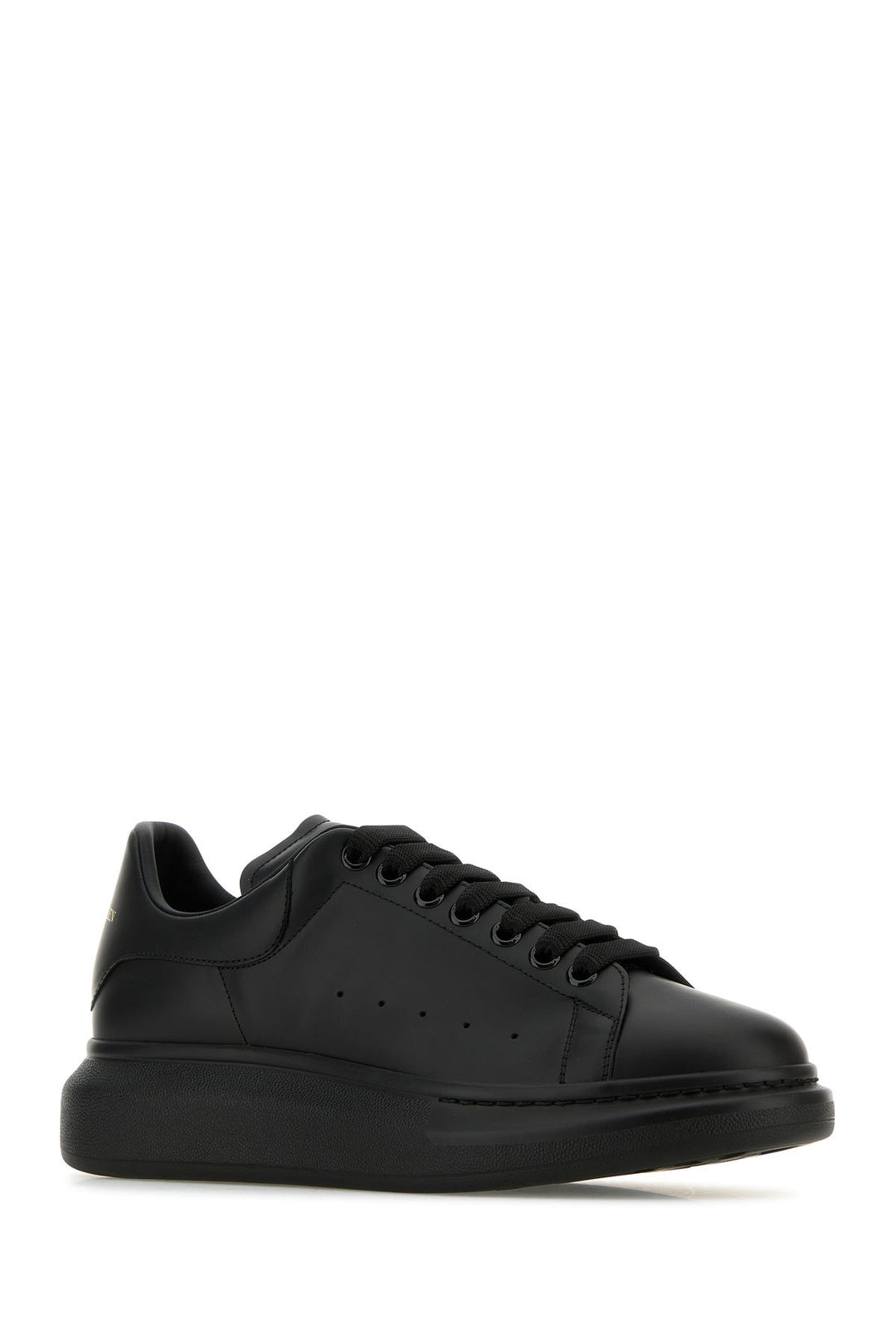 Black leather sneakers with black leather heel