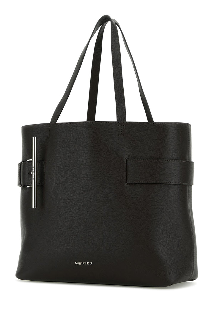 Black leather T-Bar shopping bag