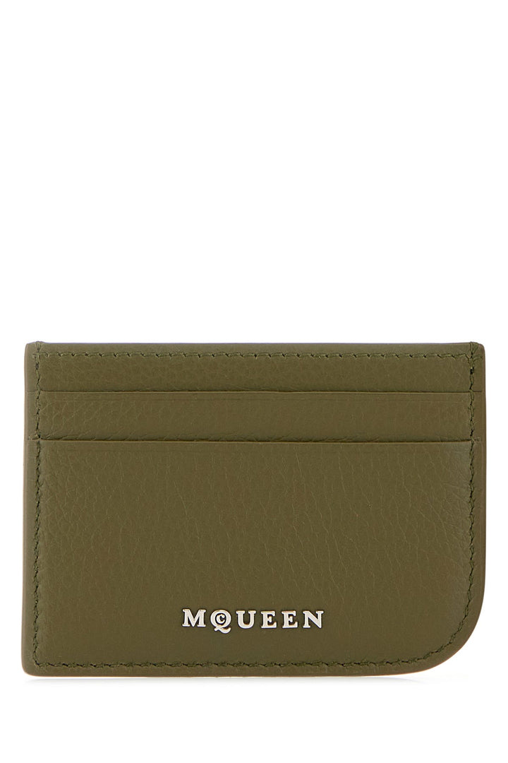 Army green leather card holder