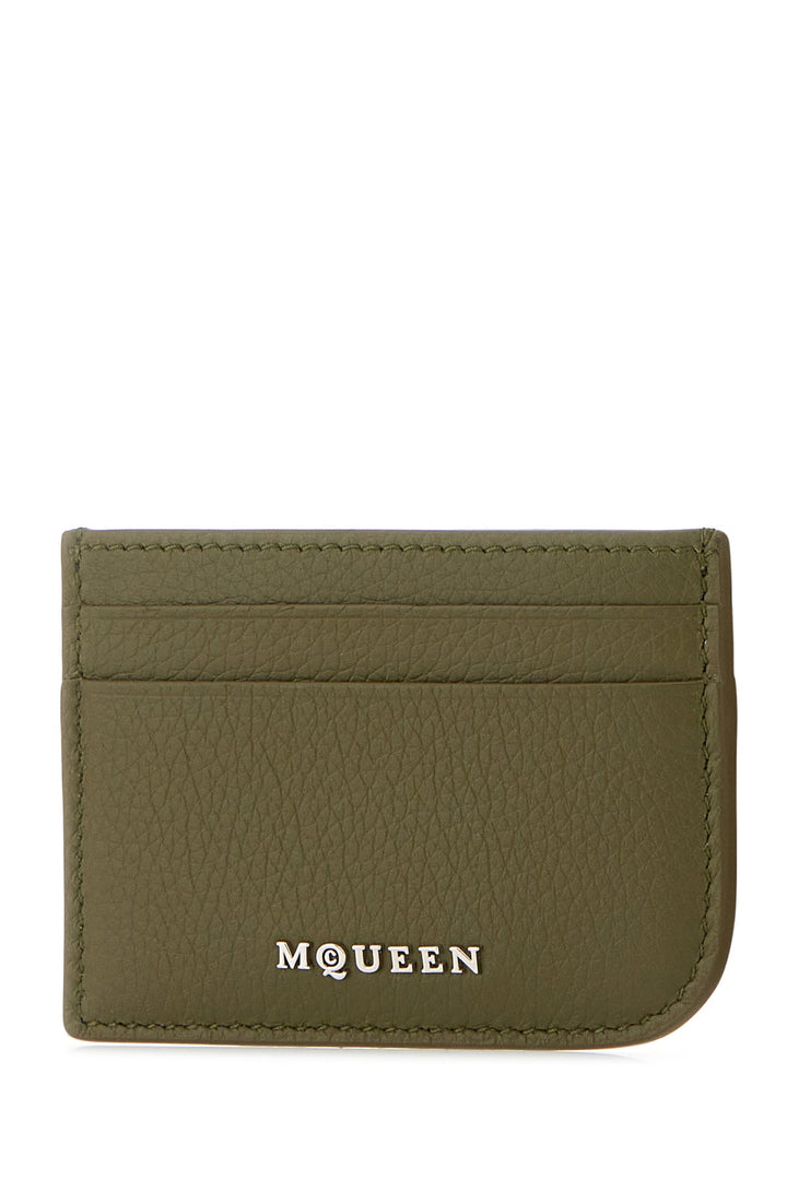 Army green leather card holder