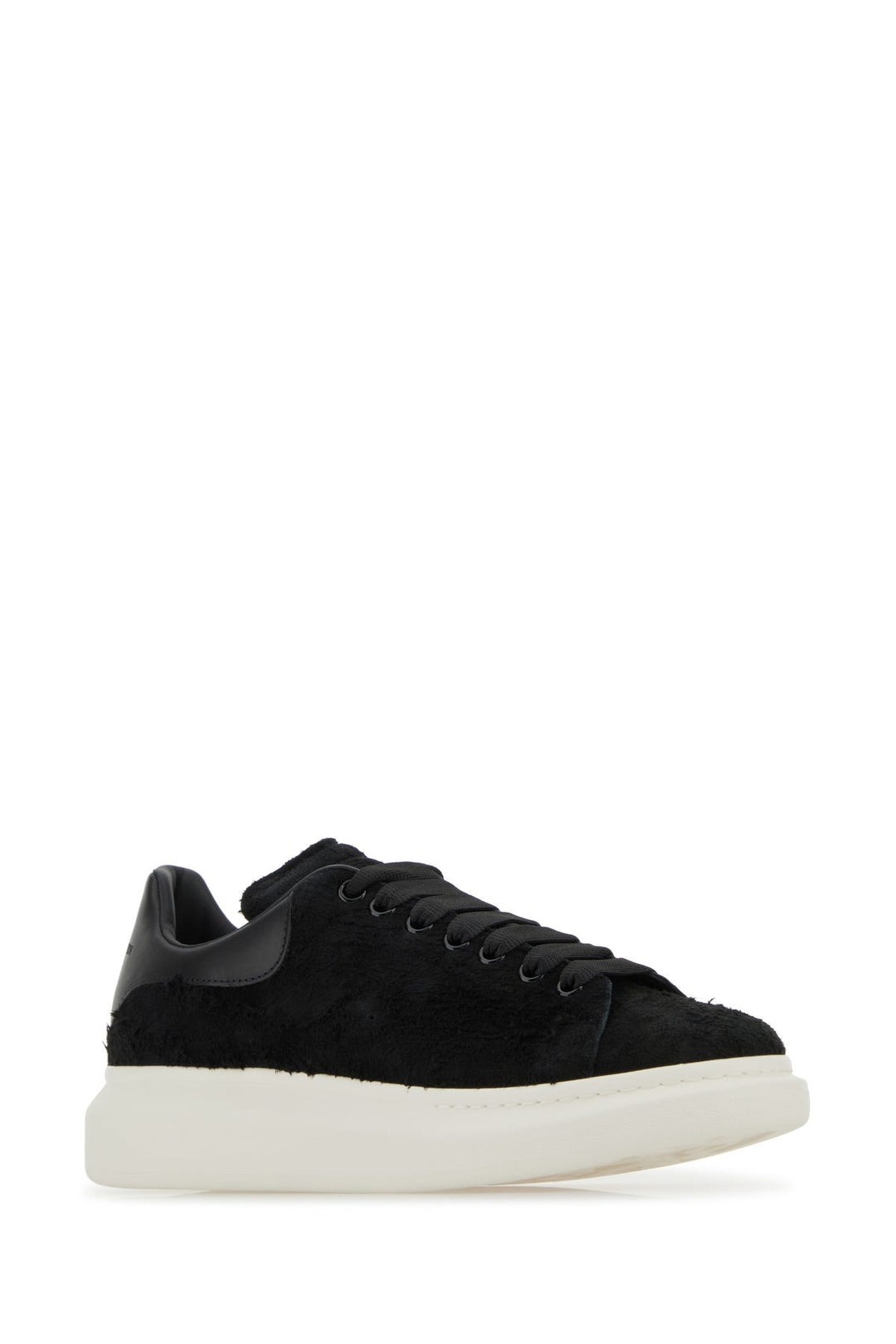 Black leather sneakers with black leather heel