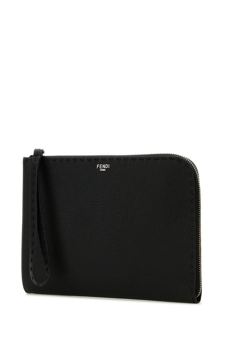 Black leather clutch