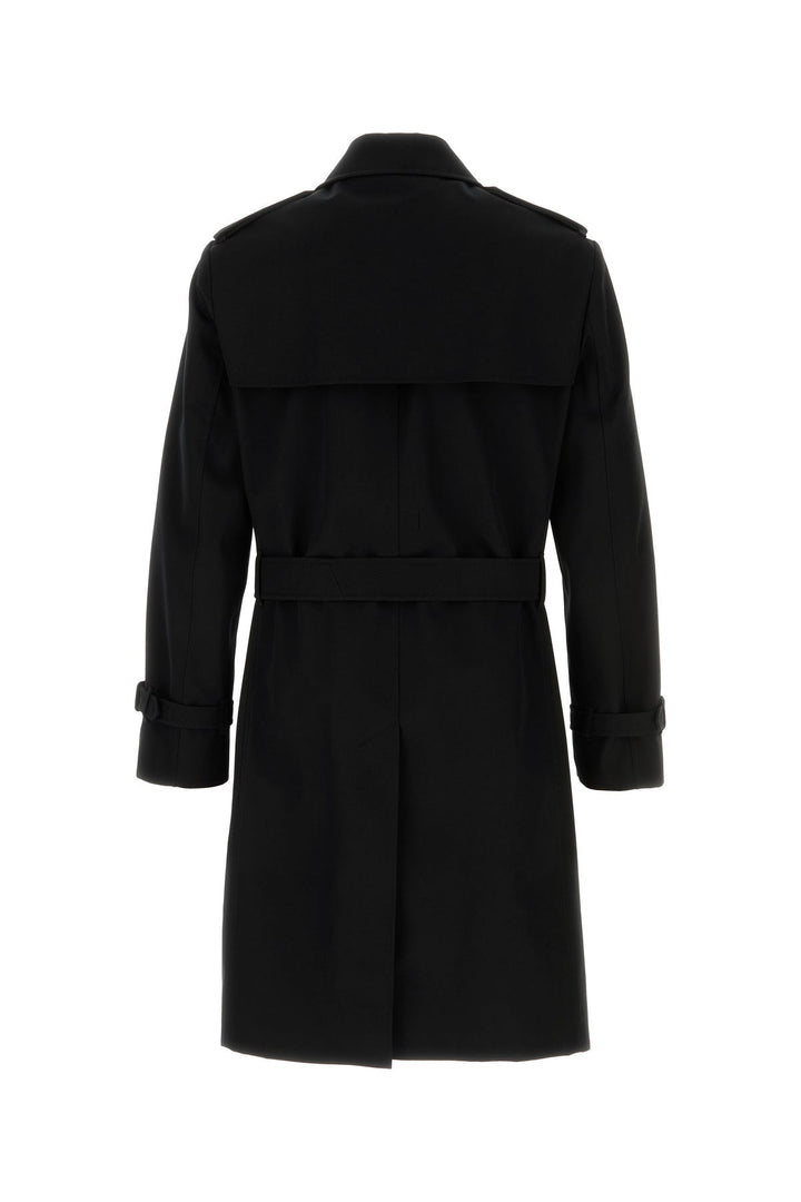 Black gabardine trench coat