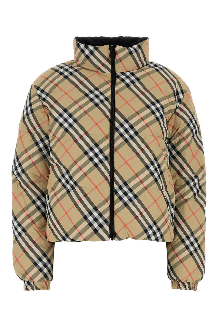 Printed nylon reversible down jacket