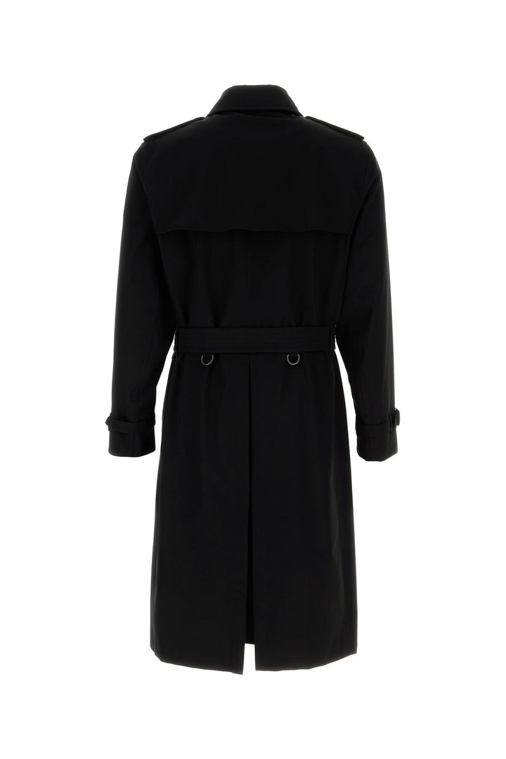 Black gabardine trench coat