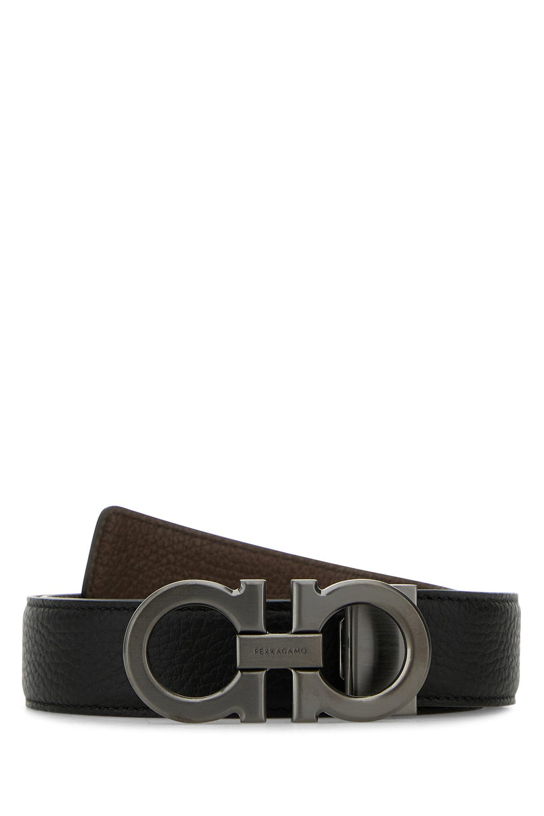 Black leather reversible belt