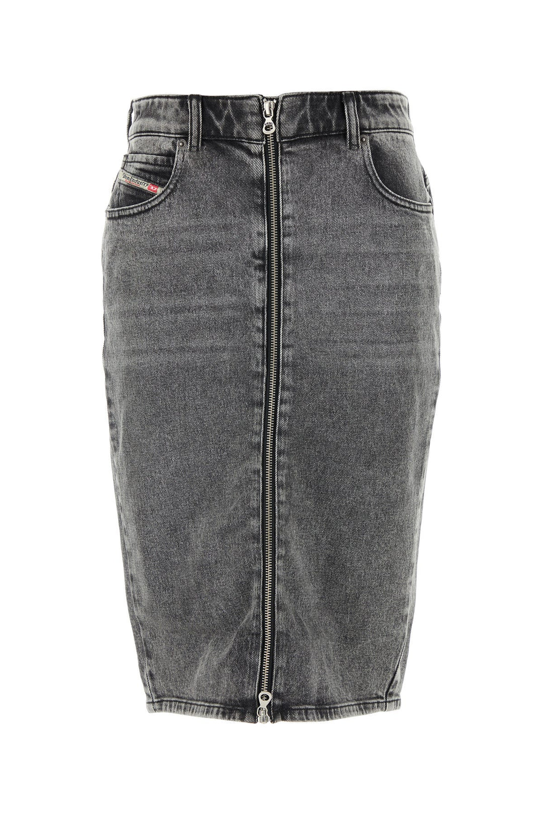 Grey stretch denim skirt