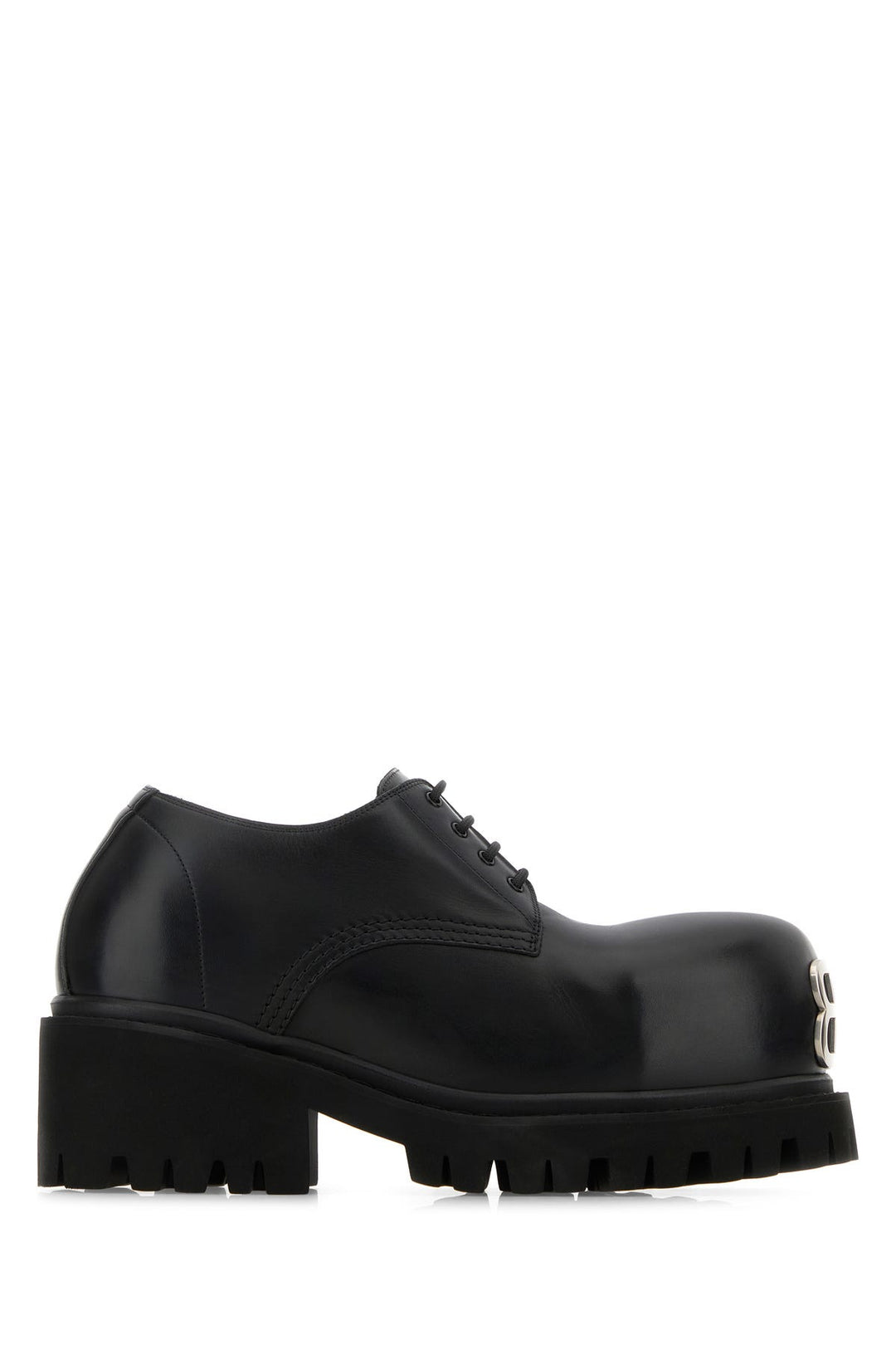 Black leather stomper lace-up shoes