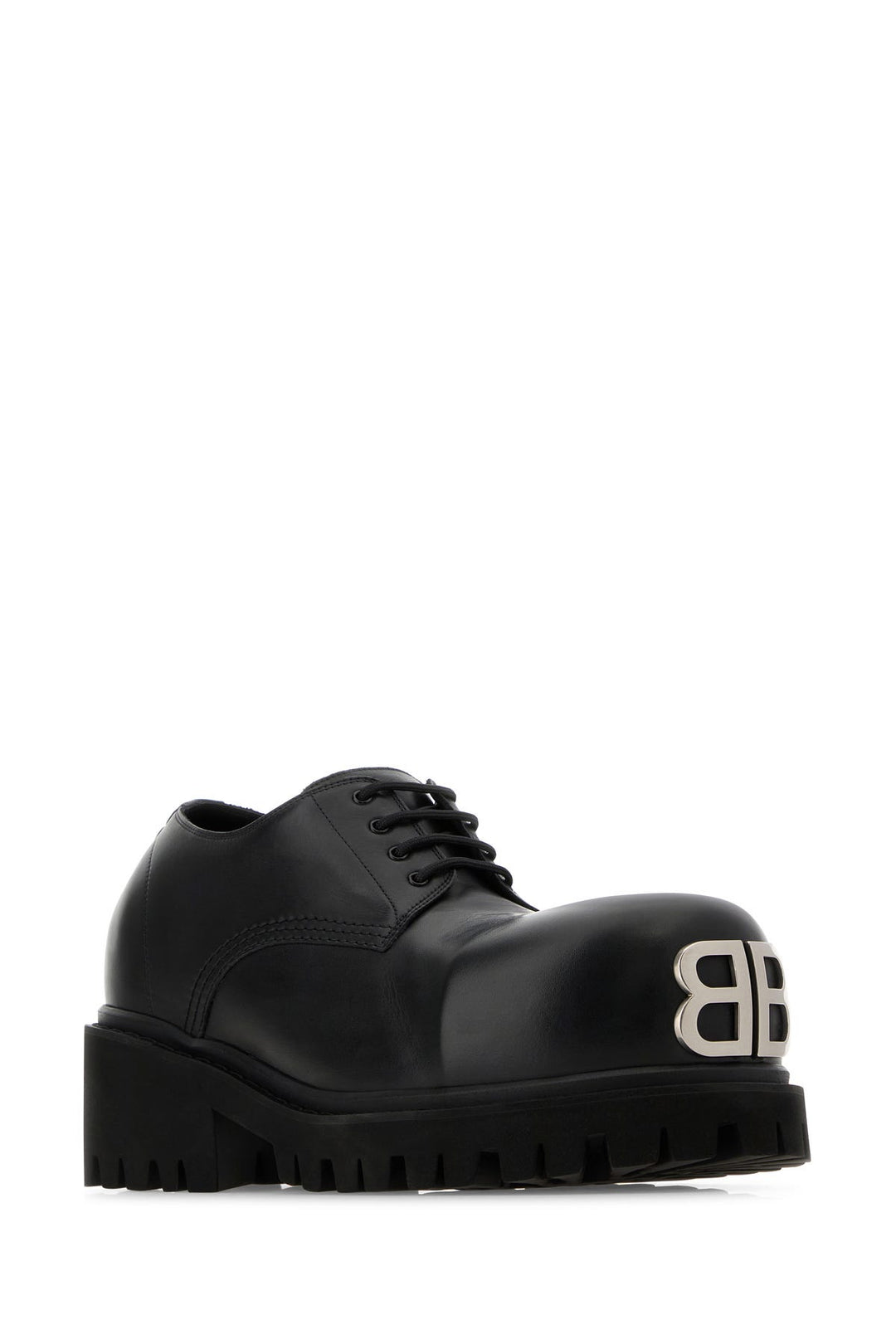 Black leather stomper lace-up shoes