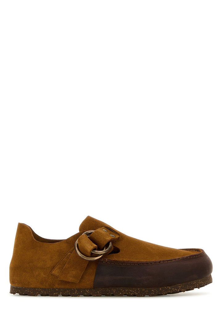 Caramel suede Birkenstock X Filson London loafers