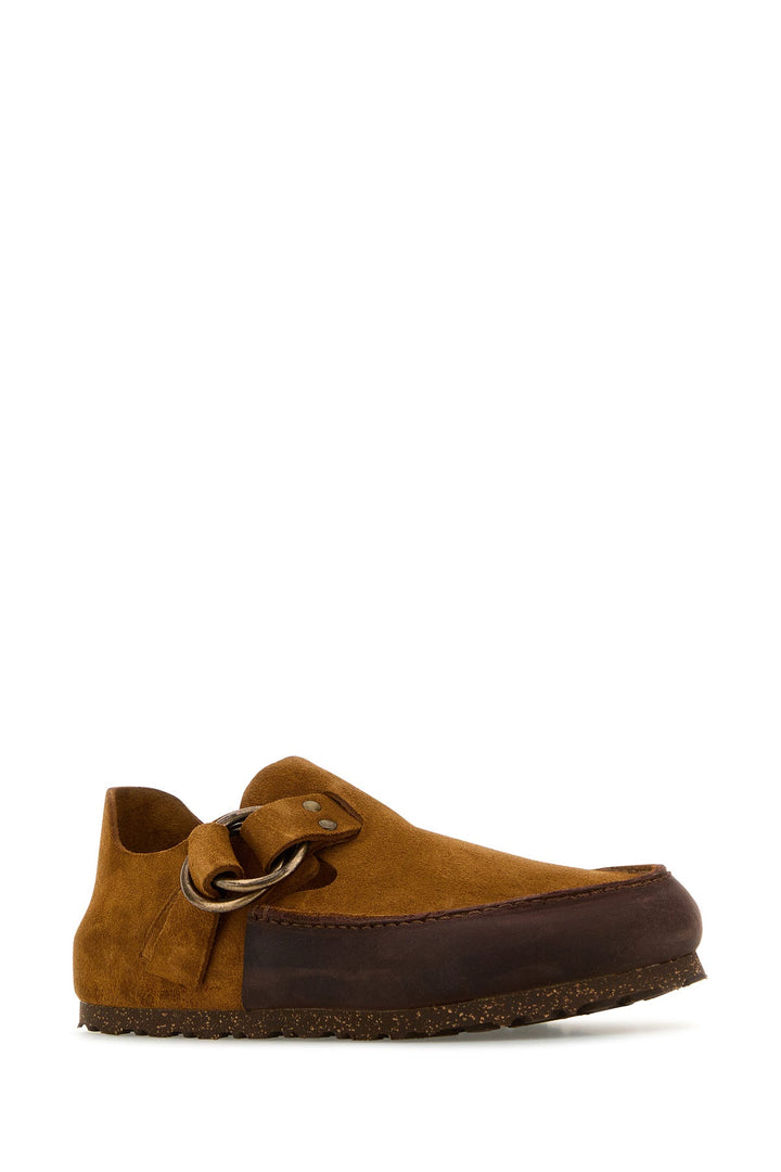 Caramel suede Birkenstock X Filson London loafers