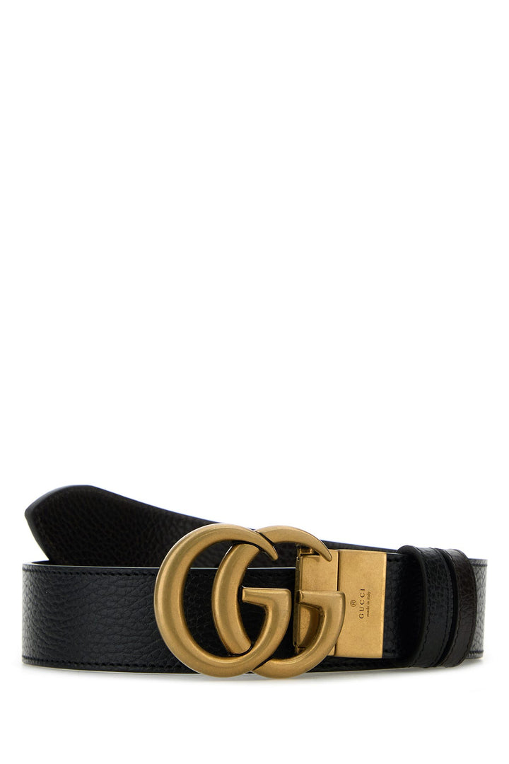 Black leather reversible GG belt