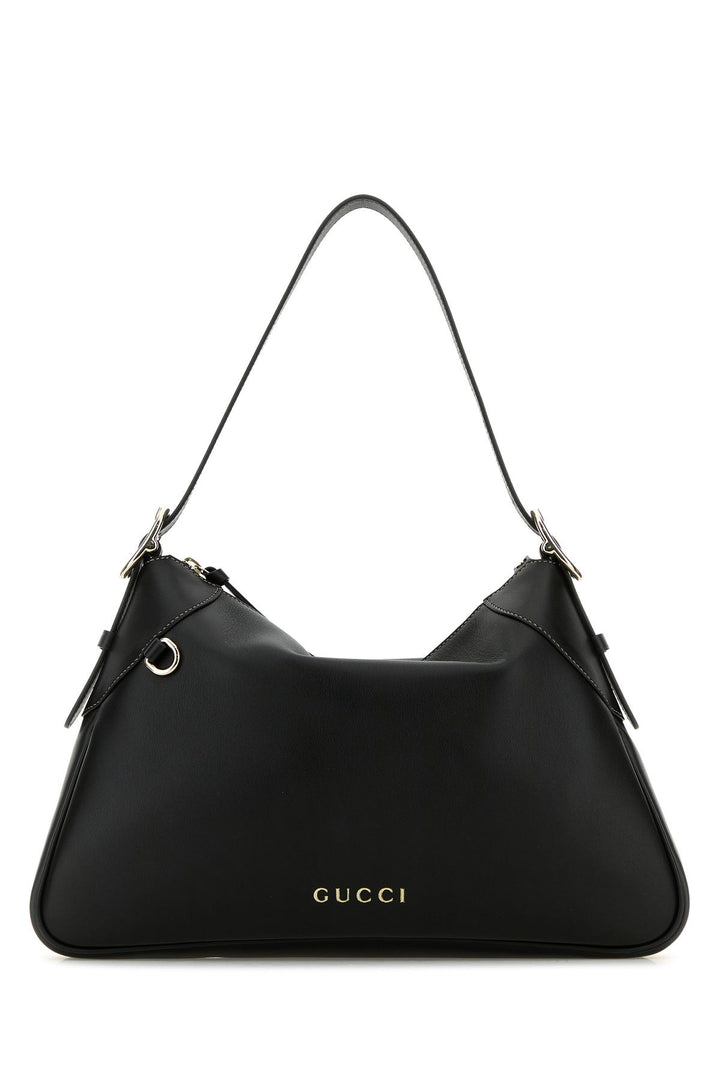 Black leather large GG Emblem shoulder bag