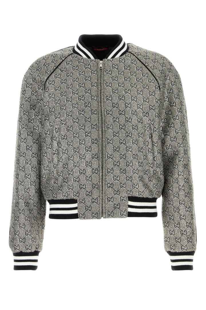 Embellished tweed bomber jacket