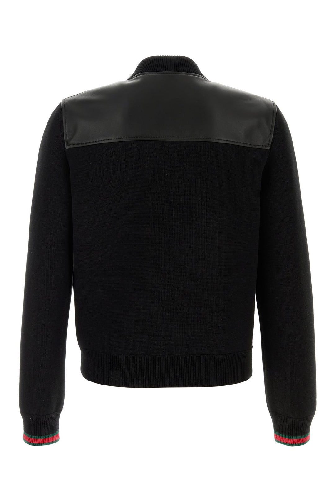 Black nappa leather and knit bomber jacket