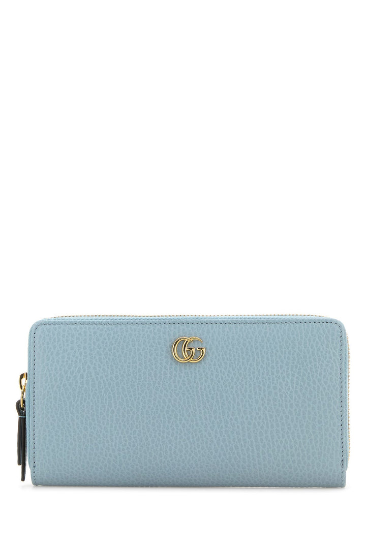 Pastel light blue leather GG Marmont wallet