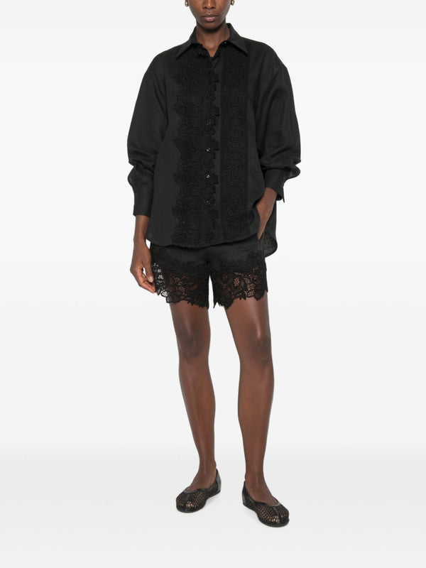 Embroidered Linen Shorts