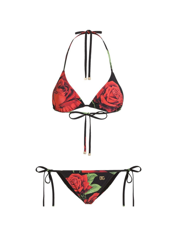 Rose Print Triangle Bikini Set