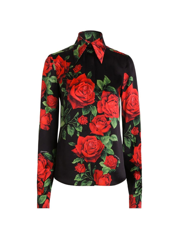 Rose Print Silk Shirt