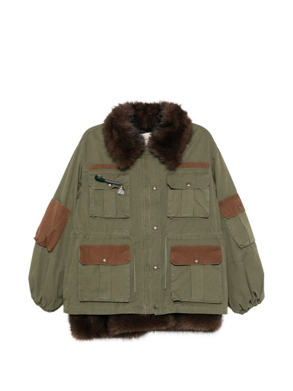 Faux Fur Detail Cotton Parka Coat