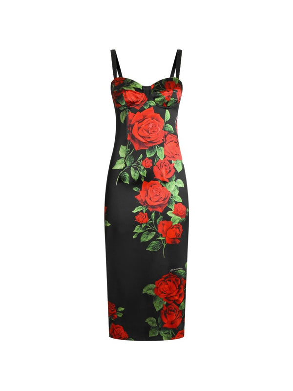 Roses Print Silk Midi Dress