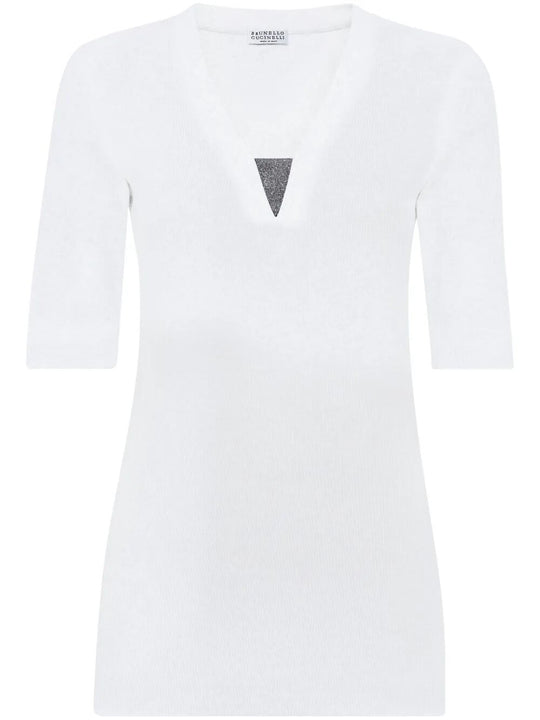 Stretch Cotton Ribbed Jersey Top With Precious Insert