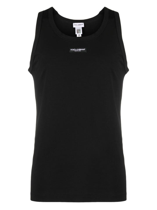 Stretch Cotton Tank Top With Logo Label