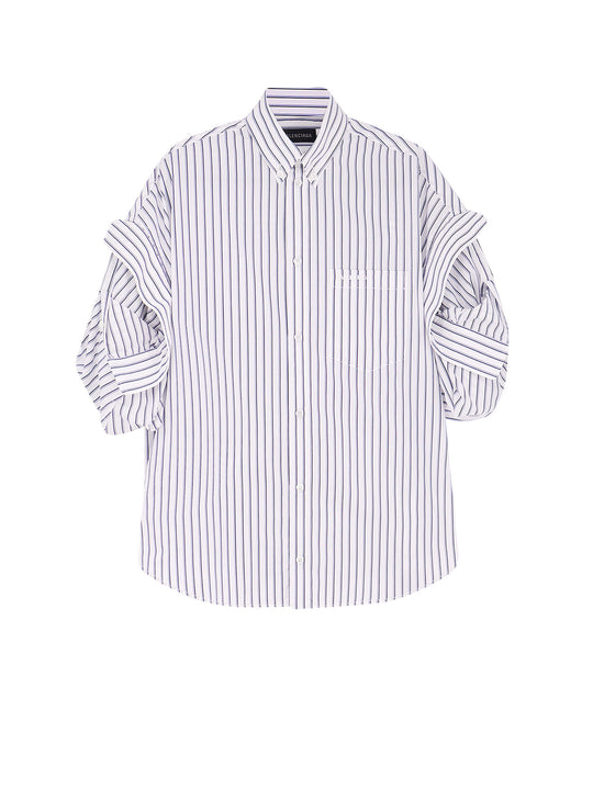 Tucked Sleeve Striped Cotton Shirt