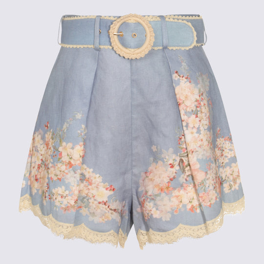 Shorts Teal Blue Botanical Floral