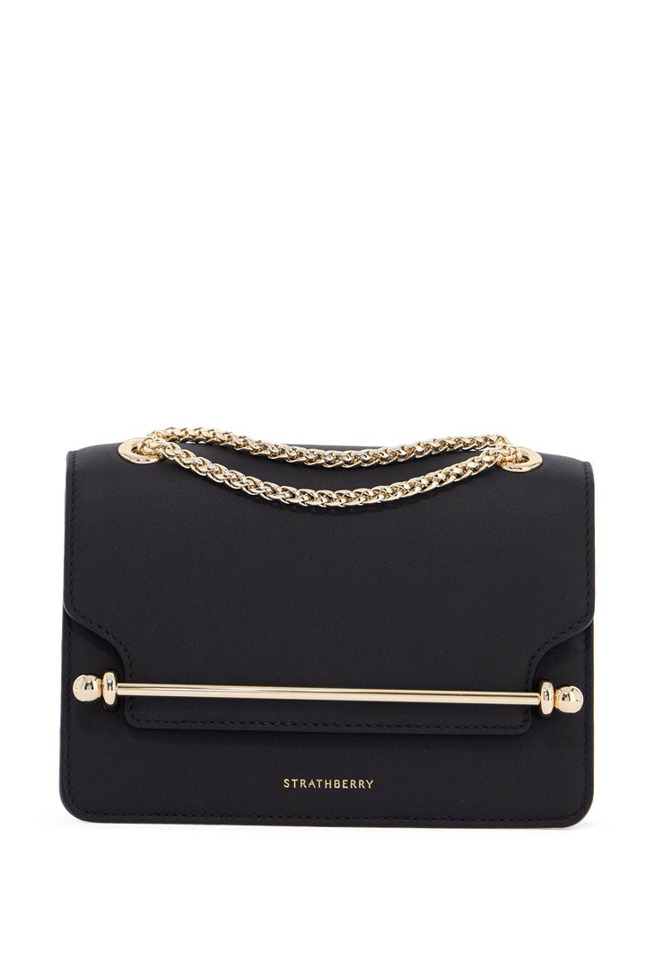 Black East/West Mini Calfskin Bag With Gold Chain