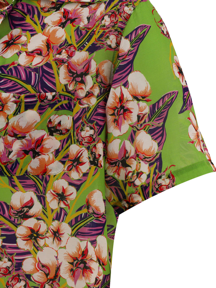 Flower Pattern Aloha Shirts Green