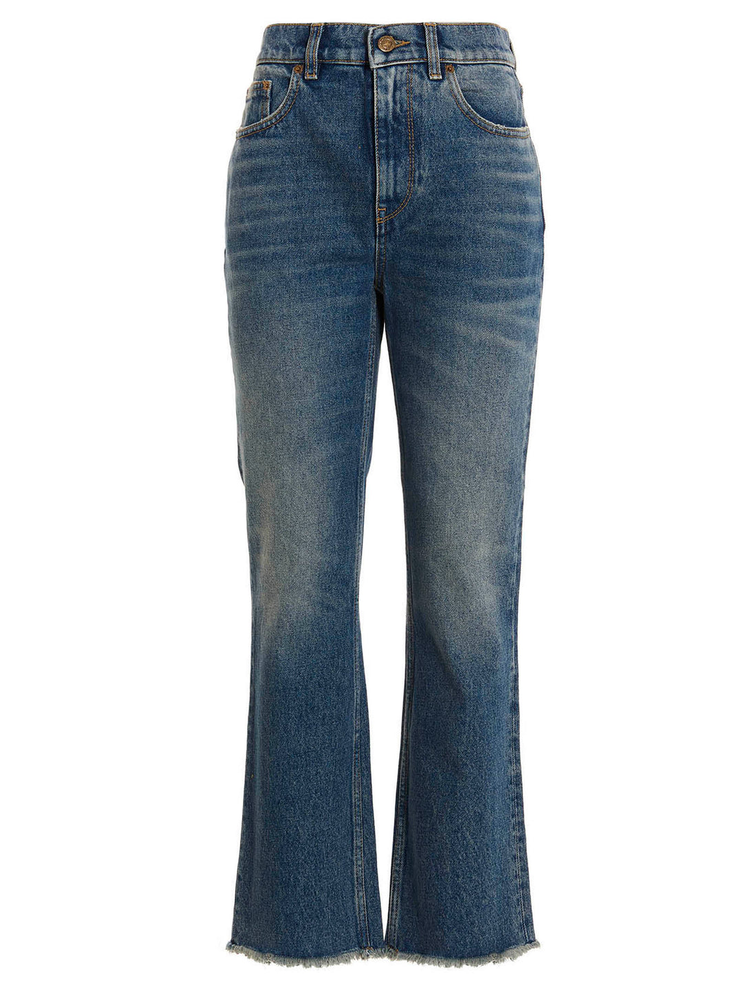 Used-Effect Hem Detail Jeans Blue