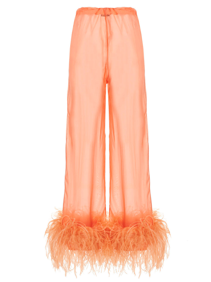 OséRee Feather Silk Pants - Pink | 27c52e8c9a89355dd6493c0d67b919f62f6d52a8